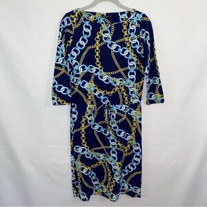 J. McLaughlin Women's Boatneck Navy Blue Chain Print Dress XS Catalina Cloth